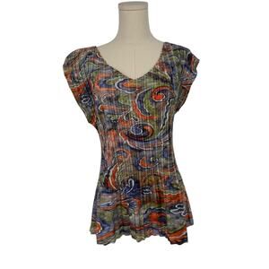 Vintage Y2K Euro Printed Top Milano Printed Plisse Pleated Sleeveless Blouse M